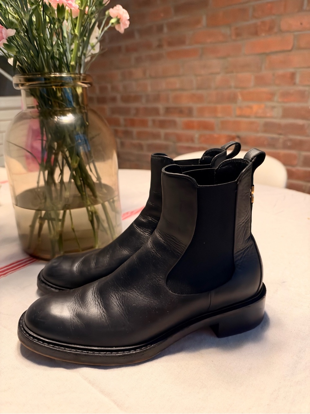 Chloe Black Leather Ankle Booties with Gold Hardware - Picture 2 of 6